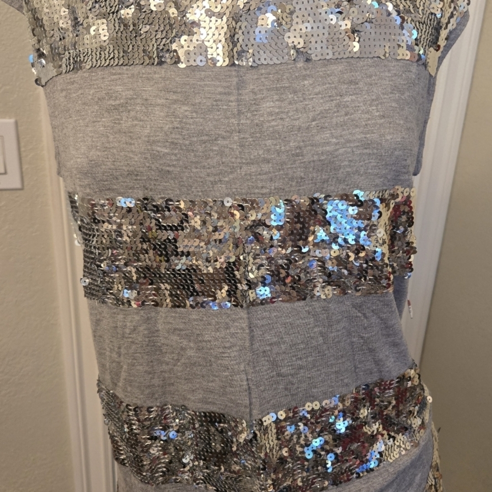 MICHAEL Michael Kors Gray and Silver Sequin Striped Top NWT